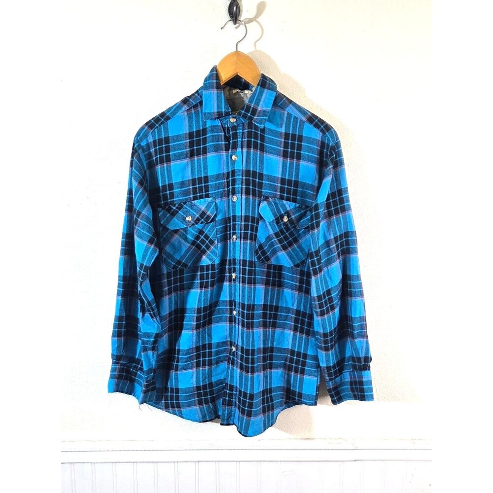 Vintage DryGoods Plaid Flannel Shirt Men Small Blue Acrylic Button Up Hong Kon